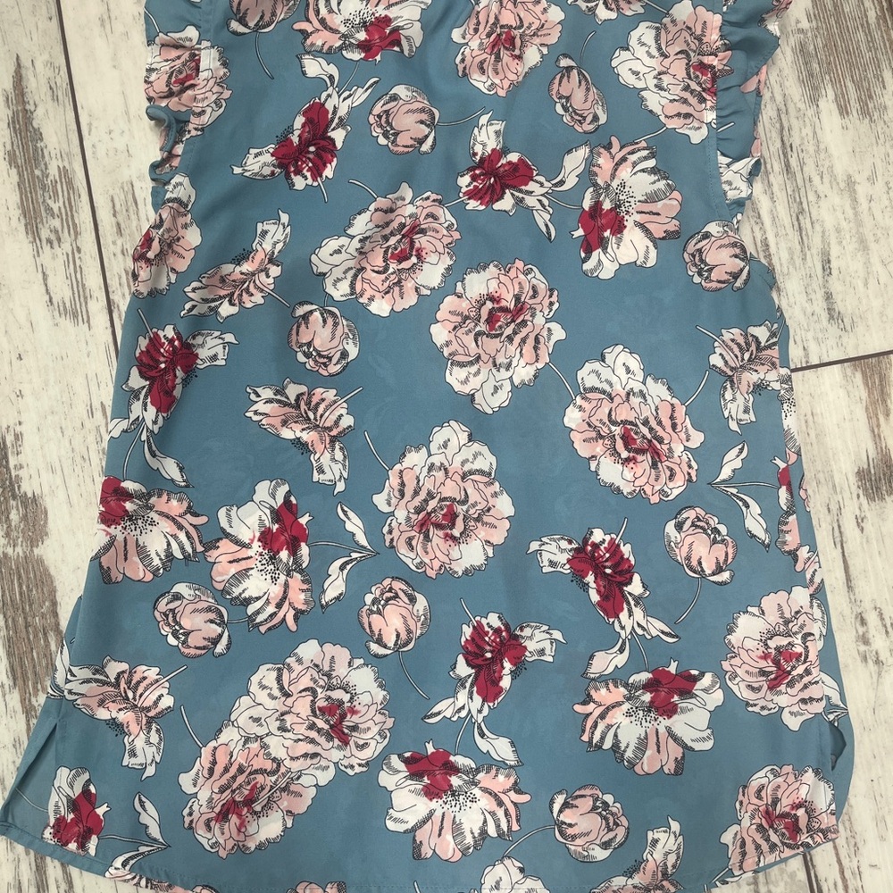 Daniel Rainn Floral Print Blouse Smocked Neckline & Ruffle Sleeves, Small - Picture 8 of 16